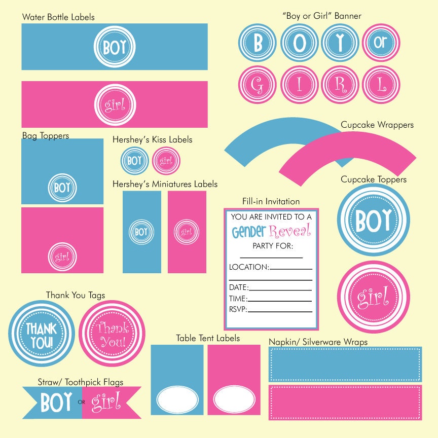 PRINTABLE Gender Reveal Party DIY Baby Shower Package Il_570xn