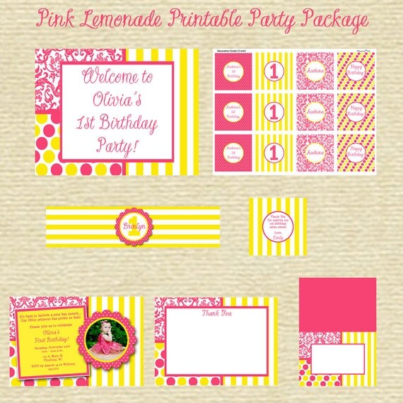 Pink Lemonade Printable Party Package - PRINTABLE DESIGNS Il_570xn