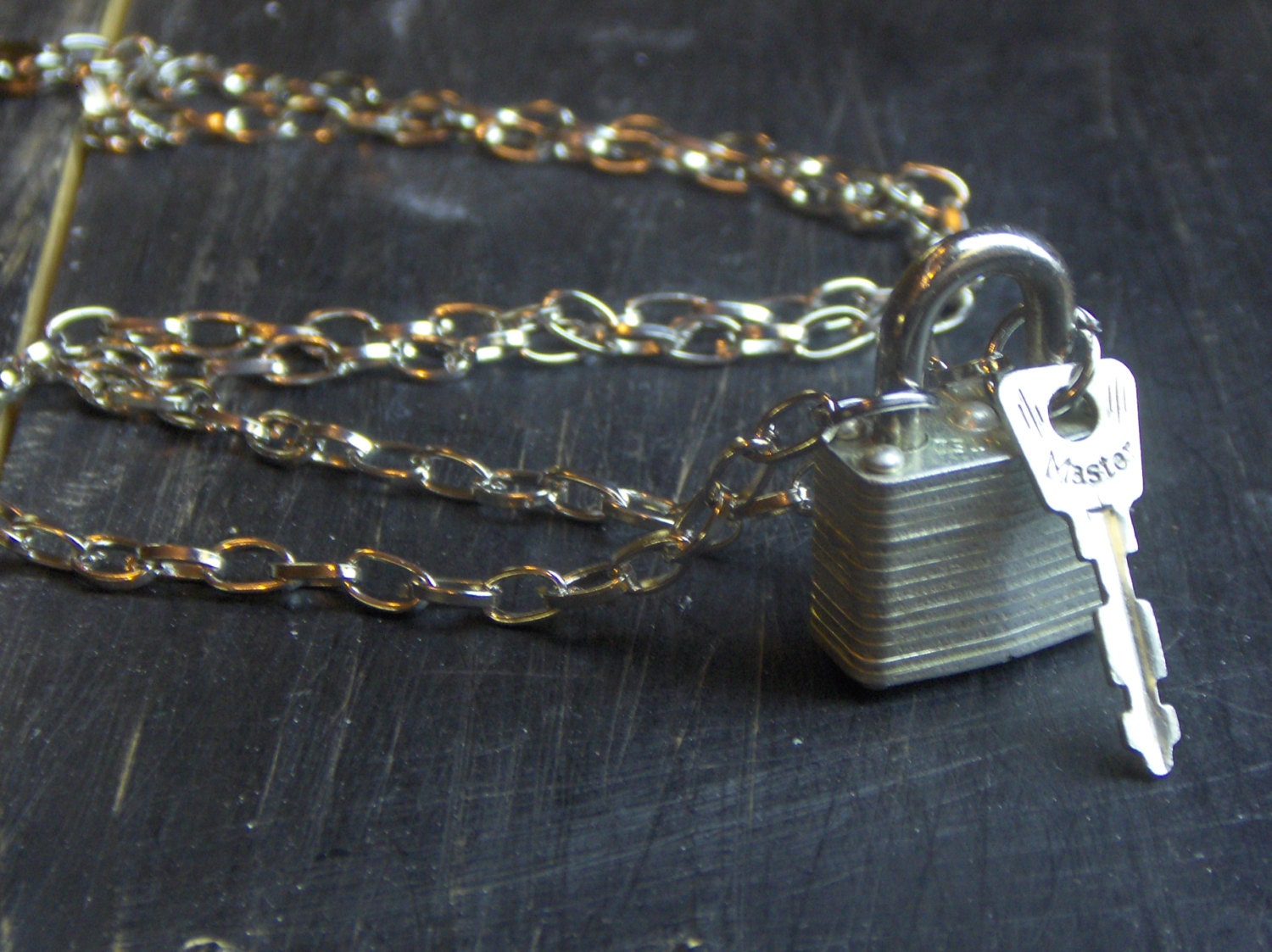 THE TOOL SHED. Steampunk Boho Tiny vintage padlock and key necklace