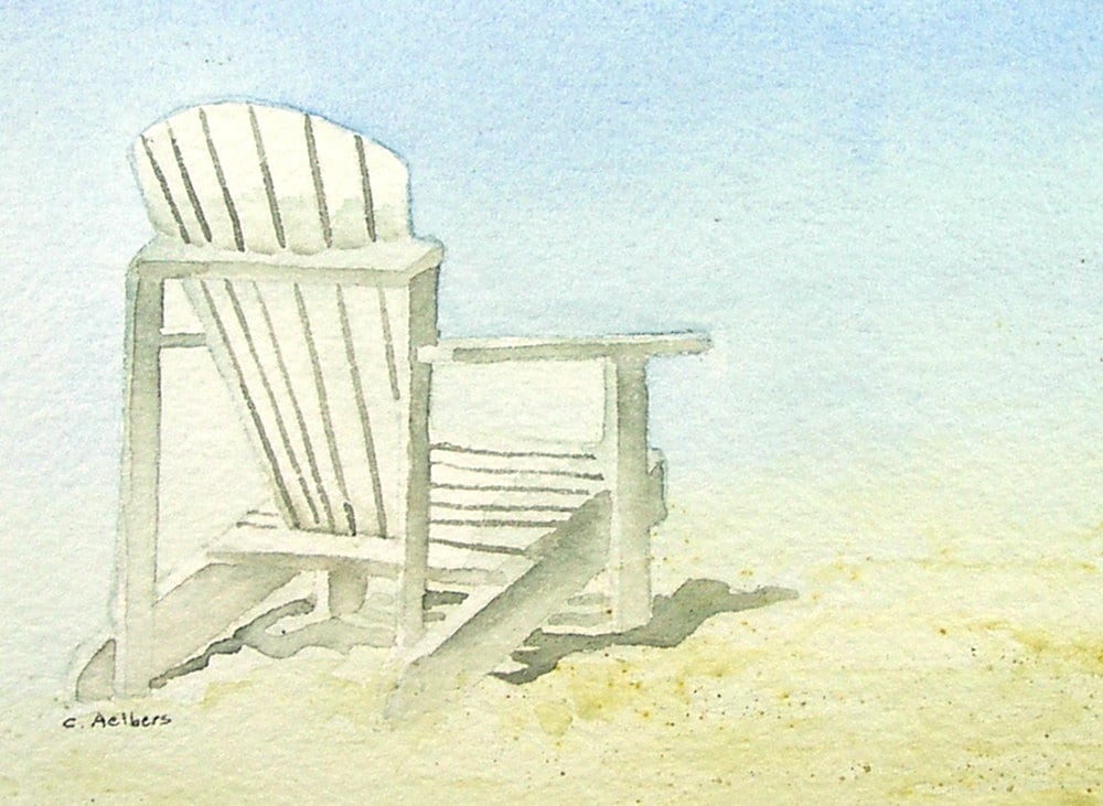 Adirondack Chair Original Watercolor Beach Art 4 x 6 by 