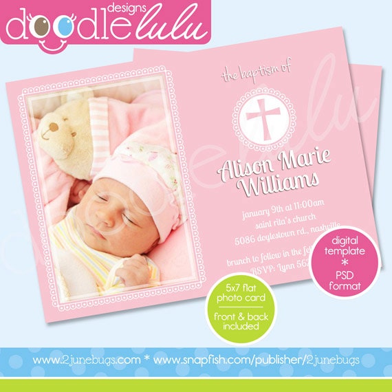 INSTANT DOWNLOAD Digital Printable 5x7 Soft Pink Baby Announcement or Baptism Card Template (Photoshop) PSD Il_170x135