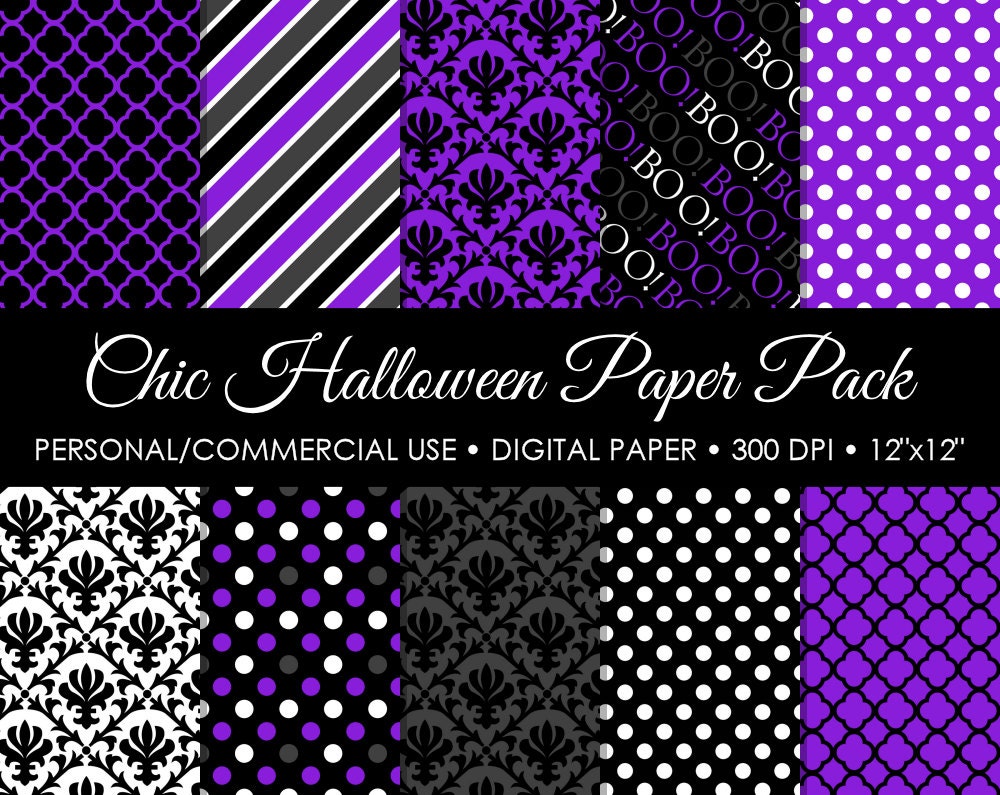 Purple Chic Halloween Digital Printable Paper Pack - For Commercial or Personal Use Il_570xn