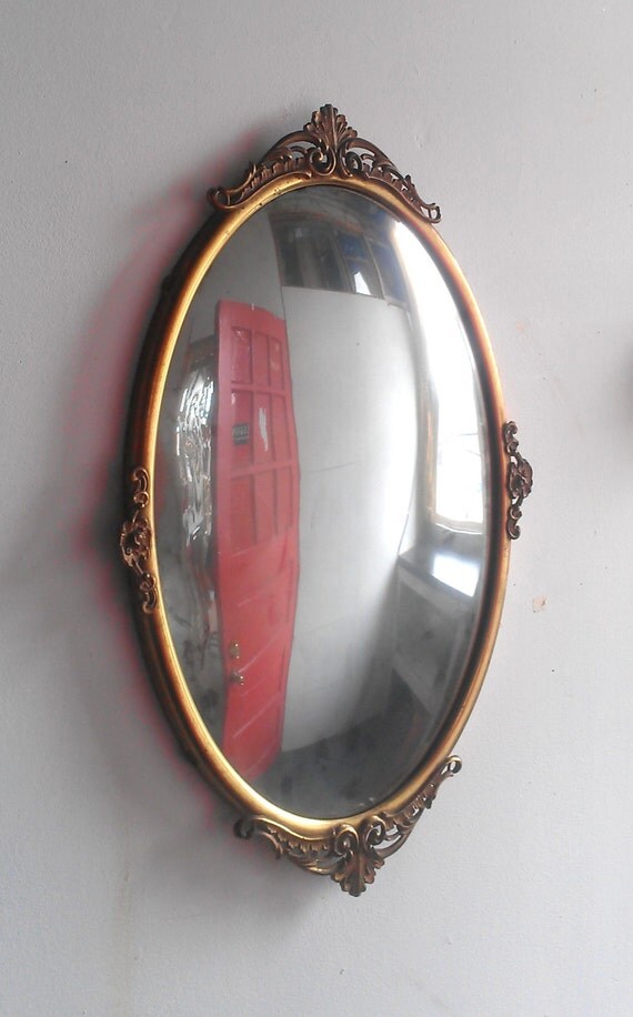 Antique Convex Mirror in Oval Brass Frame by SecretWindowMirrors