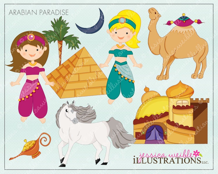 Arabian Paradise Cute Digital Clipart for Card Design, Scrapbooking, and Web Design Il_570xn