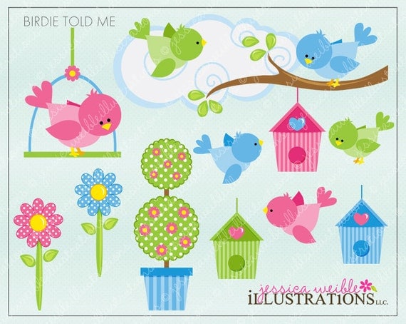 Birdie Told Me Cute Digital Clipart for Card Design, Scrapbooking, and Web Design Il_570xn
