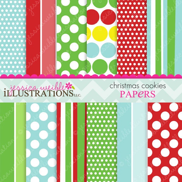 Christmas Cookies Cute Digital Papers Backgrounds for Invitations, Card Design, Scrapbooking, and Web Design Il_570xn
