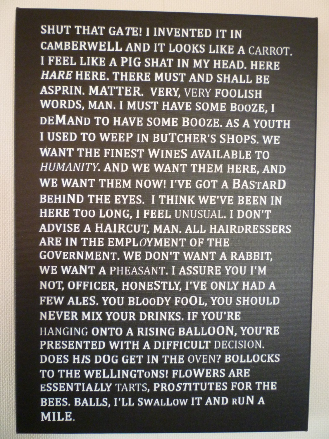 Withnail & I Quotes Black Canvas Print by Candyretro on Etsy