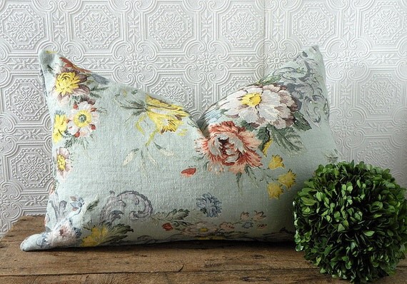 Antique irish linen lumbar pillow cover