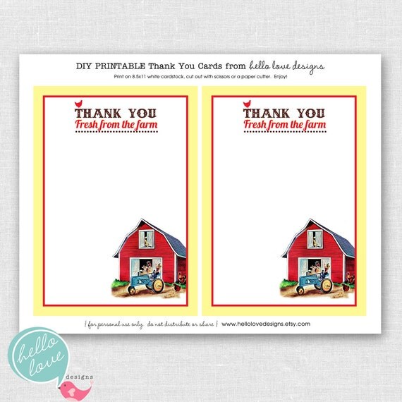 Instant Download Farm Party Printable Thank You Cards by hello love designs Il_570xn