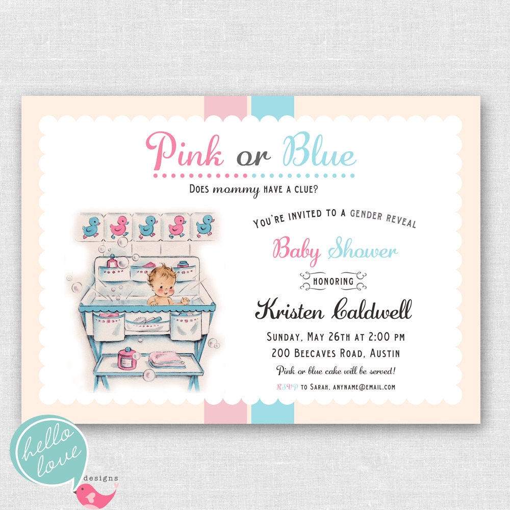 Pink or Blue Gender Reveal printable baby shower invitation Il_570xn