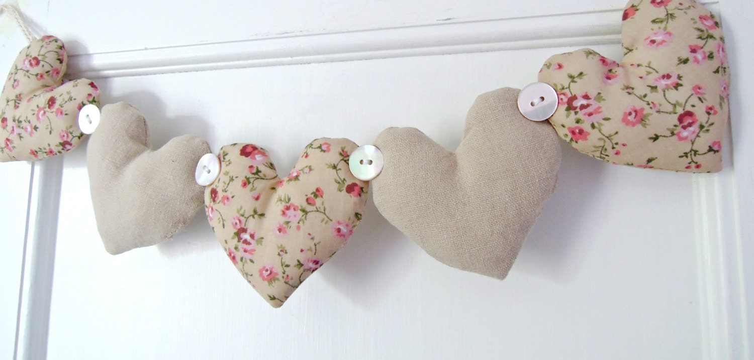 Fabric Heart Garland Pretty Florals And Linen Neutrals - RubyRedcrafts Fabric Heart Garland Pretty Florals And Linen Neutrals - RubyRedcrafts