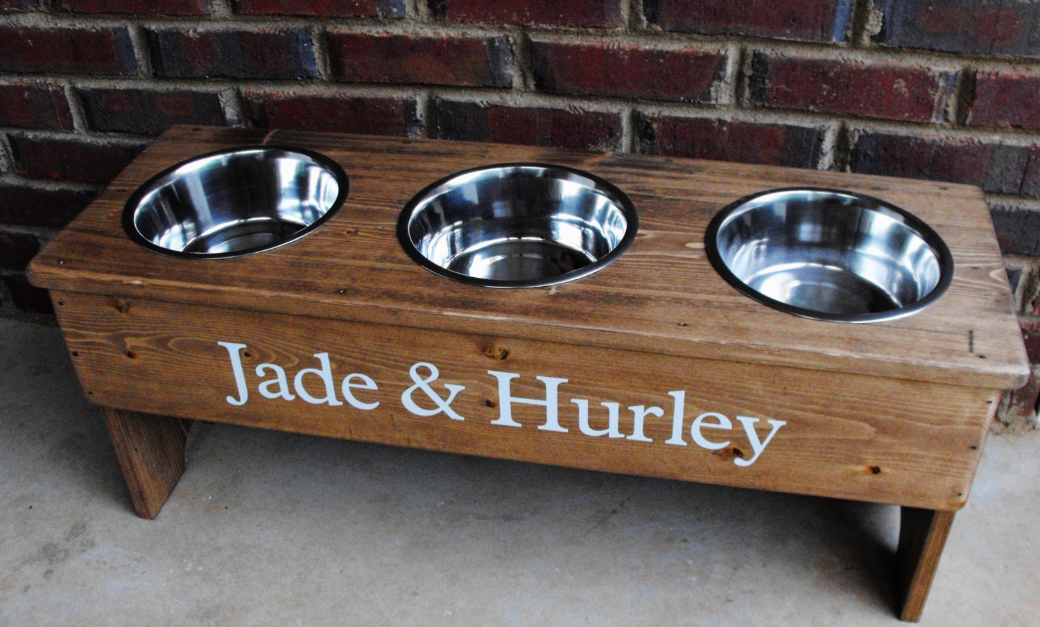 Personalized Raised Dog  Stand Multi-  13 Tall - Three 2 Quart Bowls - turquoiseangels