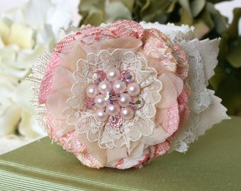 Whimsical Fabric Flower Cuff Bracelet Corsage by rosyposydesigns