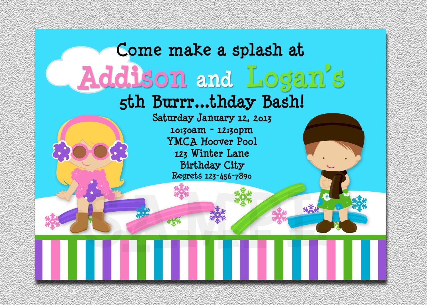 Winter Pool Party Invitation Siblings Twins Winter Pool Party Birthday Invitation Printable Il_570xn