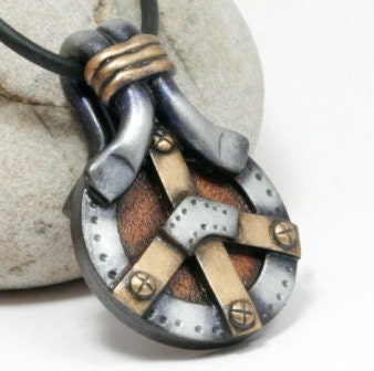 Peace Sign Pendant in Industrial Steampunk Style Metallic Copper, Silver, Gold