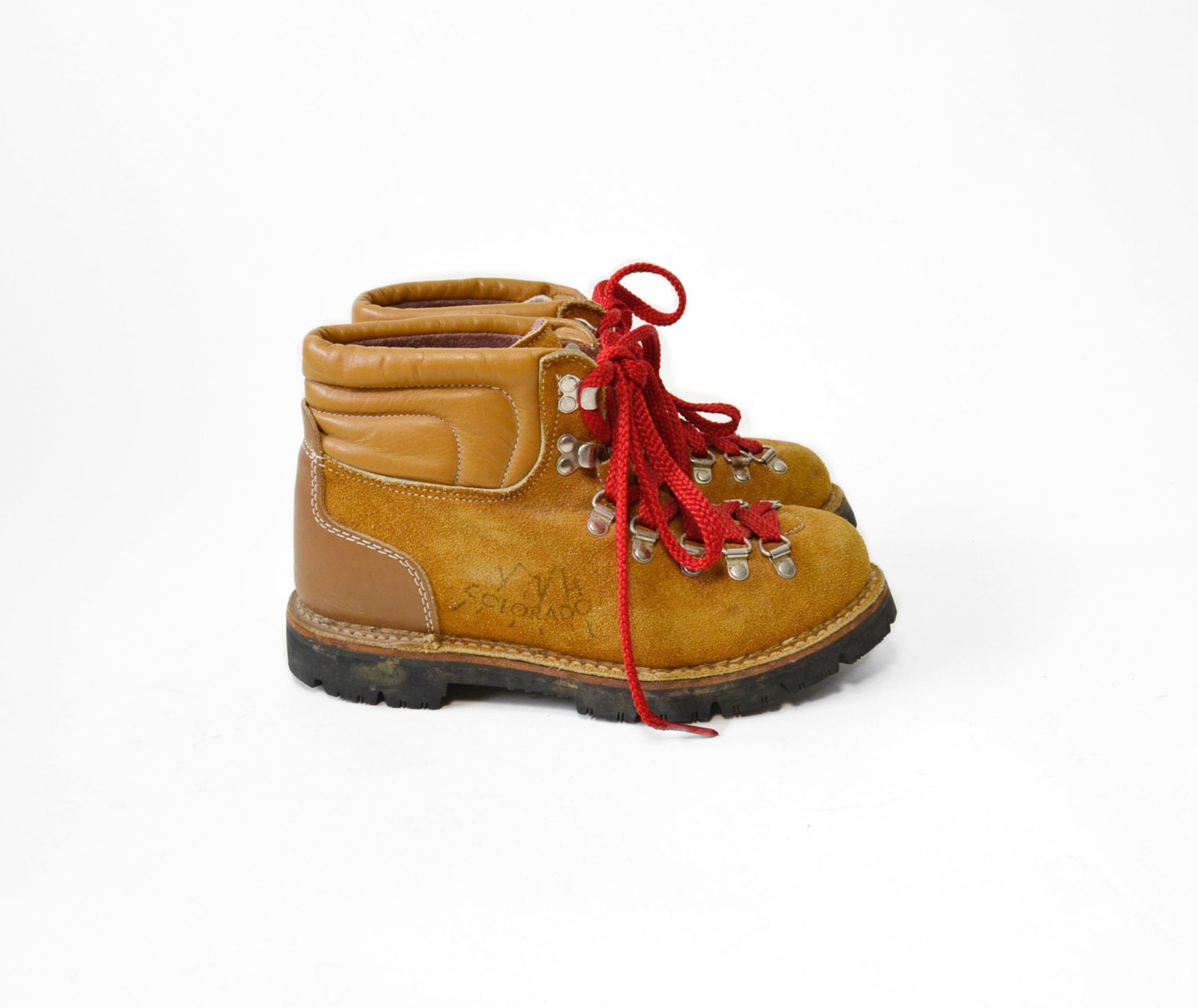 tan hiking boots red laces