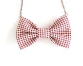 Red Hounds-tooth Bow Tie Necklace, Red White Bowtie Women Geometric Pattern Bow Accessory - Fr33na