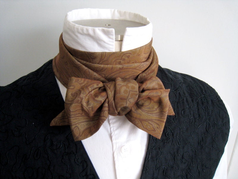 65in Cravat, in brown paisley print taffeta, for your Victorian or steampunk costume - FittingAndProper