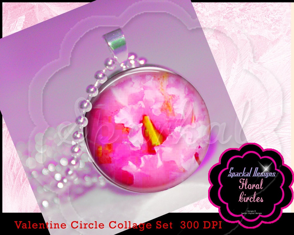 Pink Floral Circle Images Digital Collage Sheet Valentine 1 inch Circle images Bottlecap Images Red Pink Valentine Clip art Il_570xn