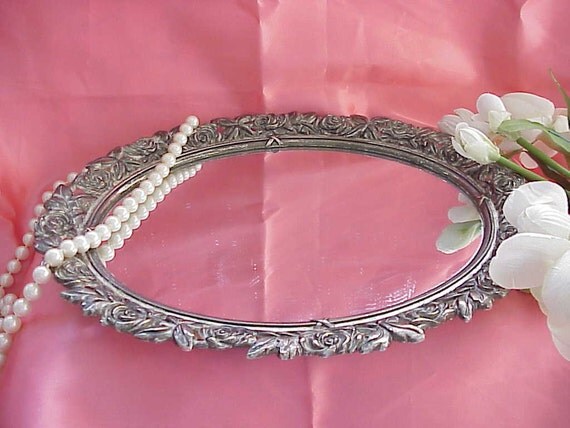 Vintage Silver PERFUME TRAY Dresser MIRROR by BUTTERCUPGARDEN