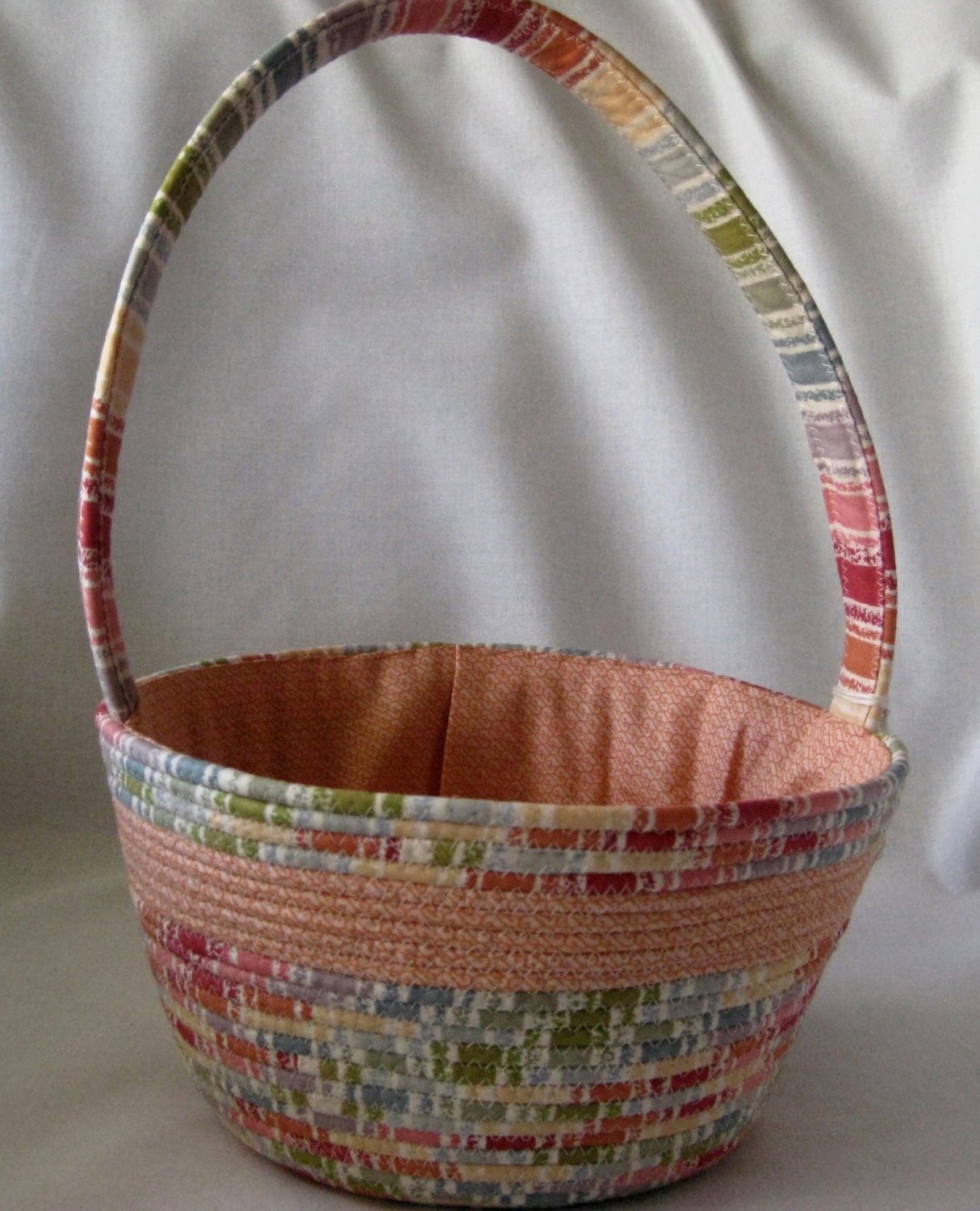 Fabric Covered Rope Basket Bright Colorful by ktkollections