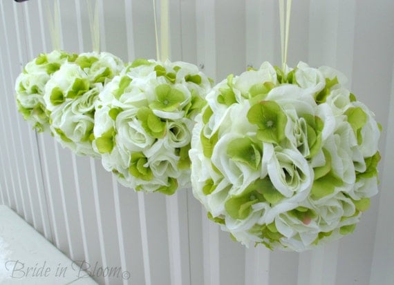 Wedding flower balls Green ivory cream flower girl pomander Wedding ceremony decorations