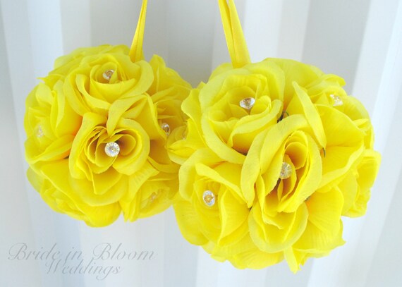 Wedding flower balls - SALE - Yellow pomander Flower girl kissing ball Wedding decorations Bridesmaid bouquets