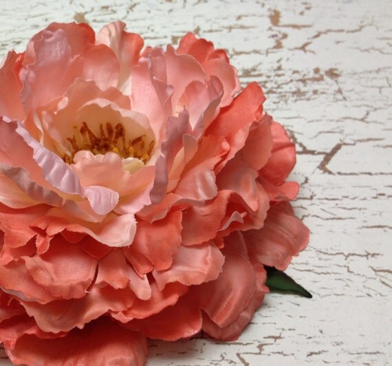 Silk Flowers One STUNNING Jumbo Peony in Coral by BlissfulSilks