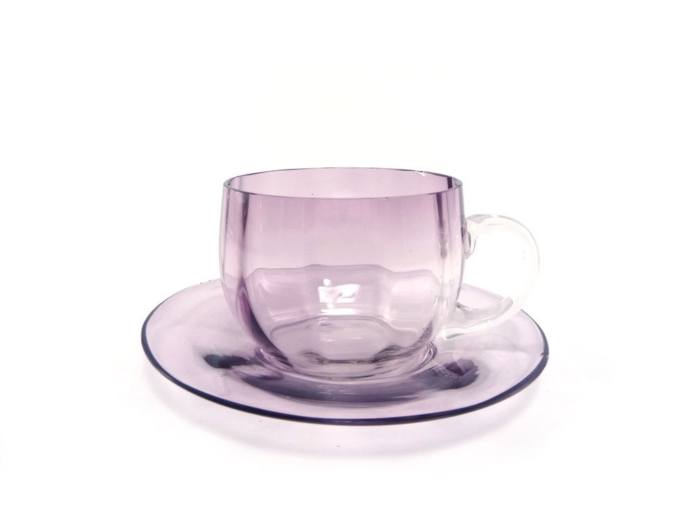 saucer saucer Amethyst  and by cup cup and vintage purple reconstitutions vintage glass glass
