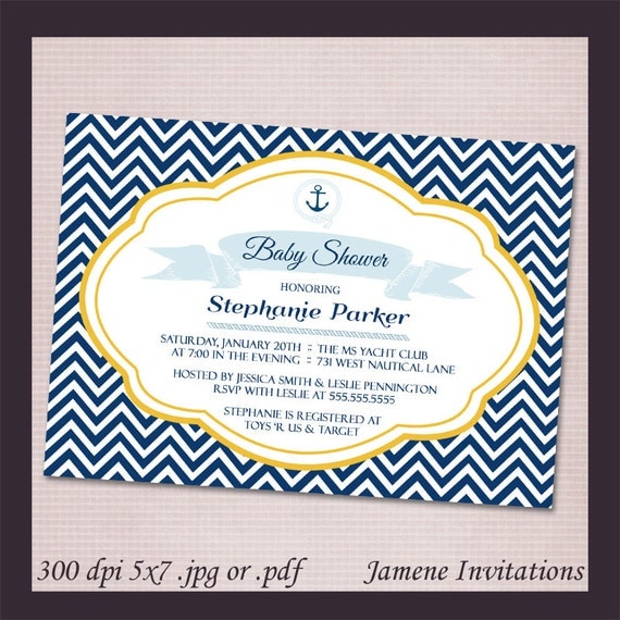 Nautical Chevron Baby Shower Digital Download - Print your own Il_570xn