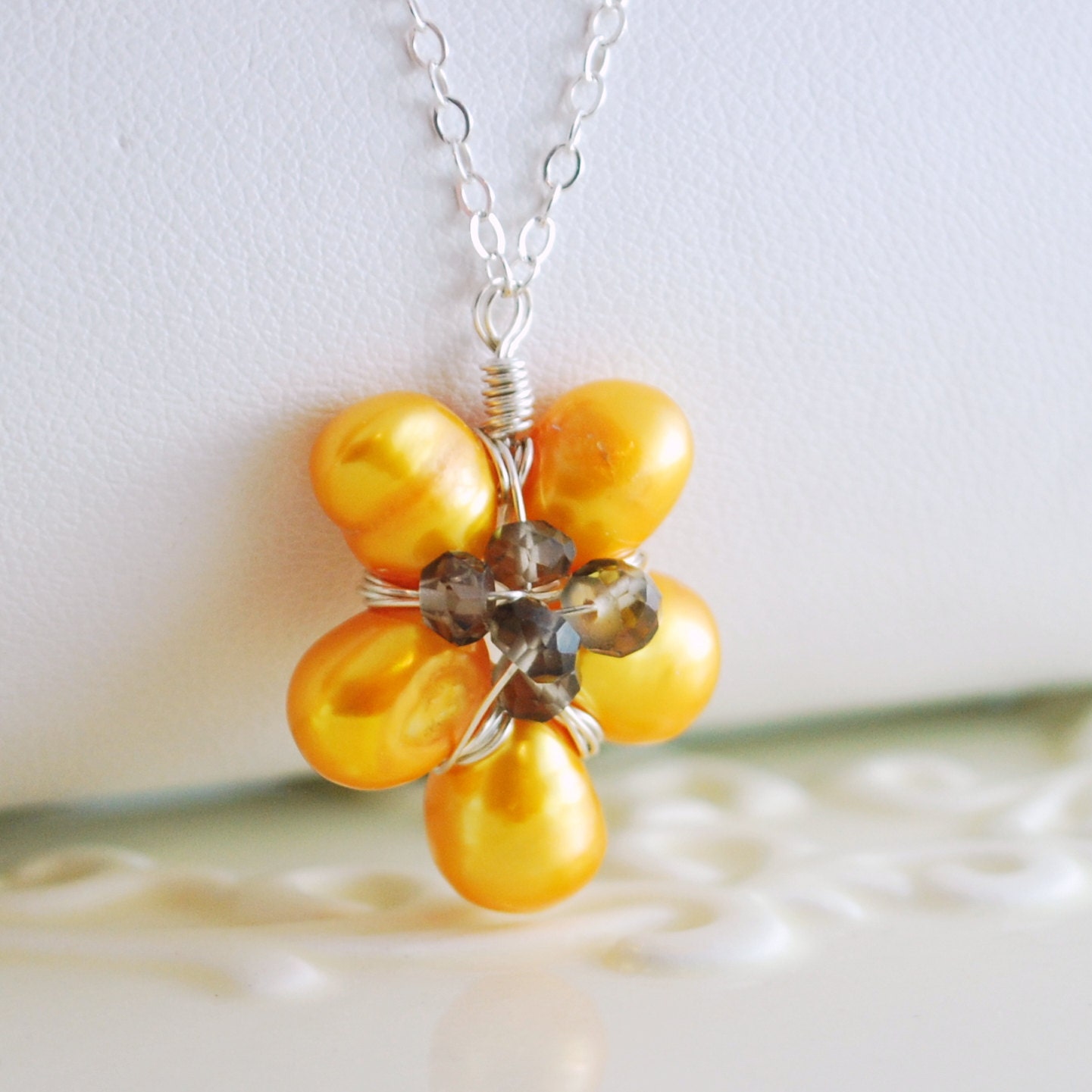 Sunflower Necklace Freshwater Pearl Flower by myfirstjewellery