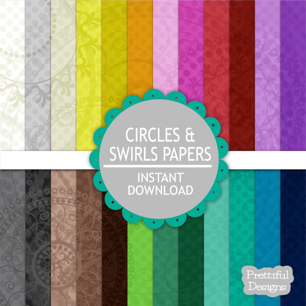50% OFF SALE Swirls Digital Scrapbook Paper Pack - Personal and CU - Circles and Swirls Set 1 (531) Il_570xn
