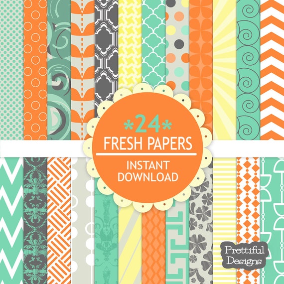 50% OFF SALE Digital Scrapbooking Printable Pattern Paper Pack Instant Download Fresh (590) Il_570xn