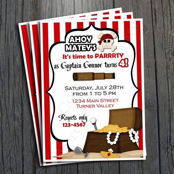Pirate Birthday Invitation - Includes FREE Thank You Card Il_570xn