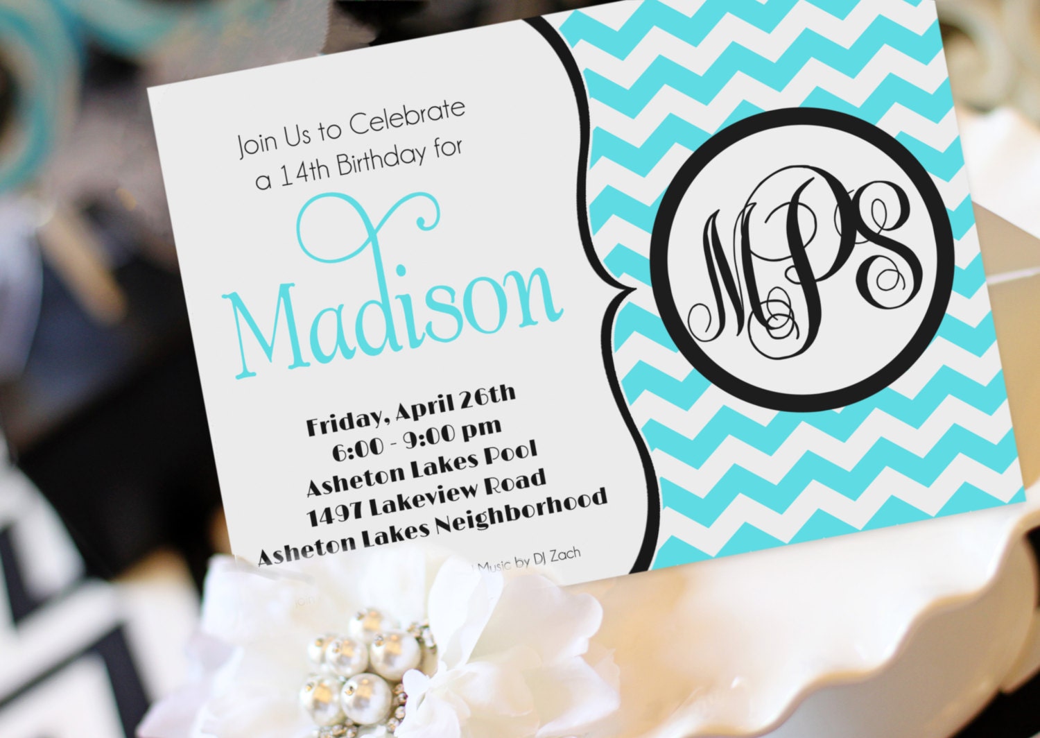 Monogram Party Invitation - Printable Teen Birthday Invitation- Girl birthday - Teen Birthday - Glam - Chevron - by Amanda's Parties TO GO Il_570xn