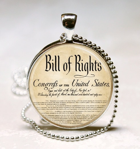 United States Bill Of Rights Ten Ammendments Constitution Patriotic American Art Pendant With Ball Chain Necklace Included - MissingPiecesStudio