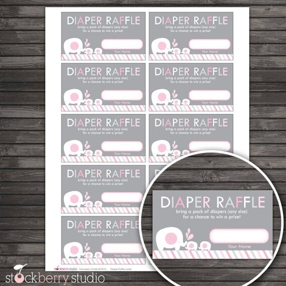 Twins Pink and Gray Elephant Baby Shower Diaper Raffle Tickets - Instant Download Il_570xn