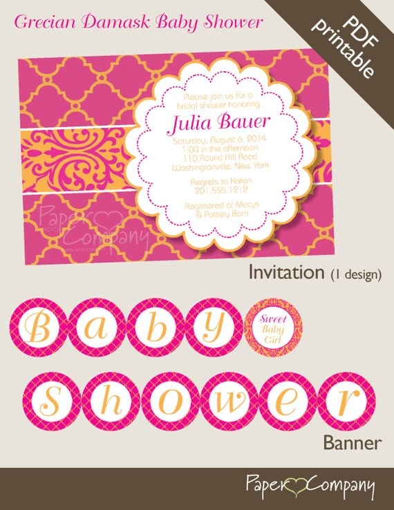 Grecian Damask Baby Shower Girl Party Pack Printable, diy Il_570xn