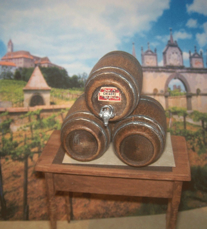 Dollhouse Miniature WINE BARREL Keg STACK Vineyard by Lunatrick