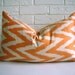 Decorative Pillow Cover - Lumbar Cushion - Orange Ikat Pillow - Chevron Zig Zag - Pumpkin Khaki Cream - Bohemian Chic Boho Modern