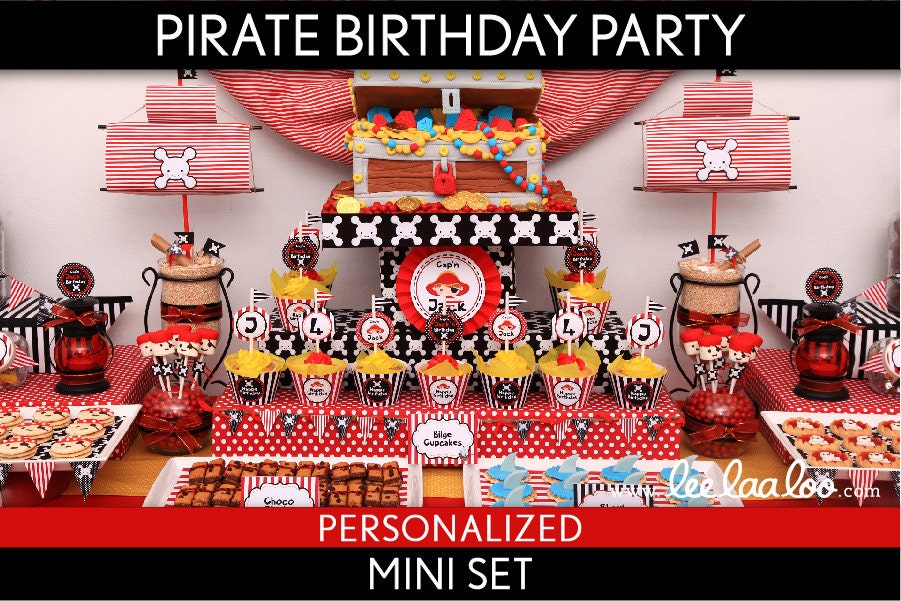 Pirate Birthday Party Package Collection Set Mini Personalized Printable // Pirate Boy Red - B6Pz1 Il_570xn