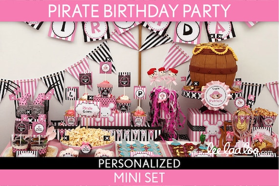 Pirate Birthday Party Package Collection Set Mini Personalized Printable // Pirate Girl Pink Black - B10Pz1 Il_570xn