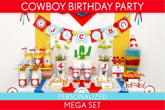 Cowboy Birthday Party Package Collection Set Mega Personalized Printable // Cowboy - B19Pz2 Il_570xn