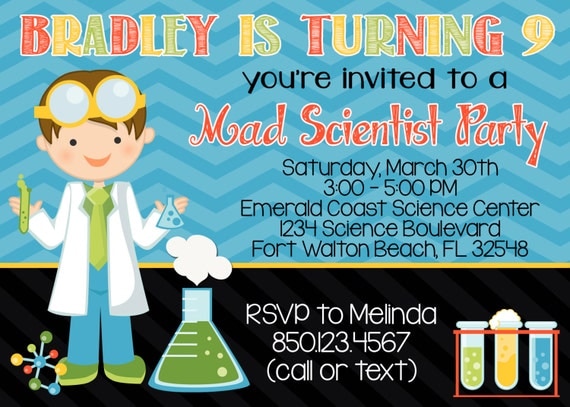 Mad Scientist 5x7 Invitation - Boy Birthday Party - PRINTABLE Il_570xn