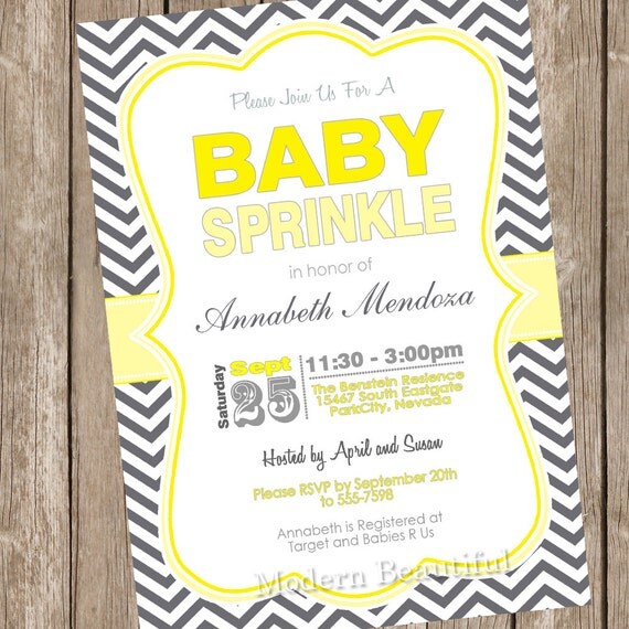 Sprinkle Baby Shower Invitation Yellow and Grey Chevron Printable Personalized Il_570xn