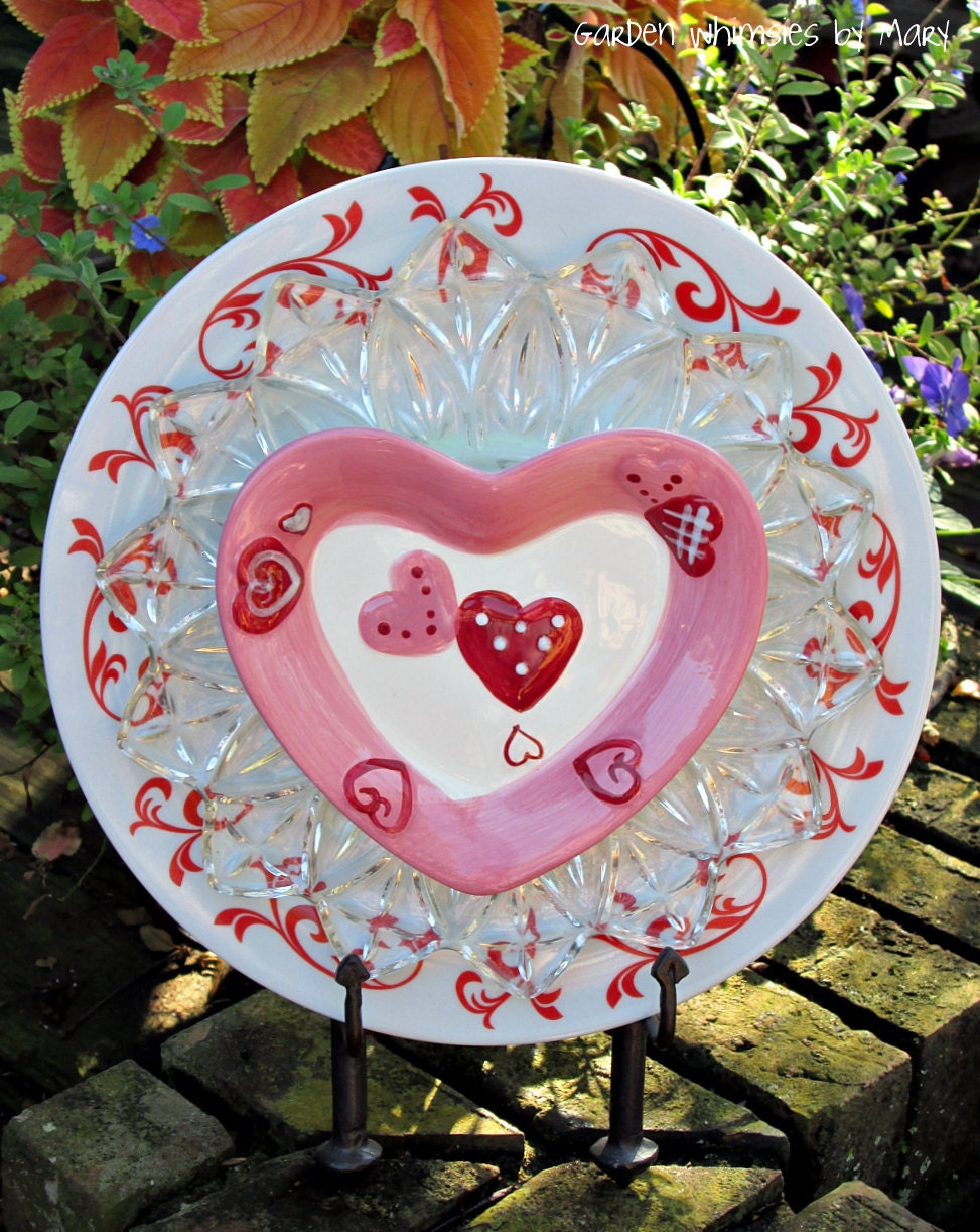 Valentine’s day bright hearts dinner paper plates Valentine's Heart Plate Flower As by GardenWhimsiesByMary on Etsy