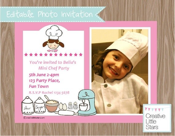 Pink Mini Chef Photo Invitation Il_570xn