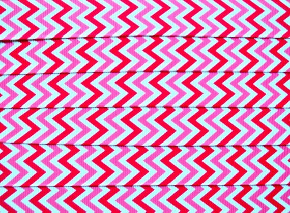 Raspberry sherbert chevron 7/8 inch grosgrain ribbon Il_570xn