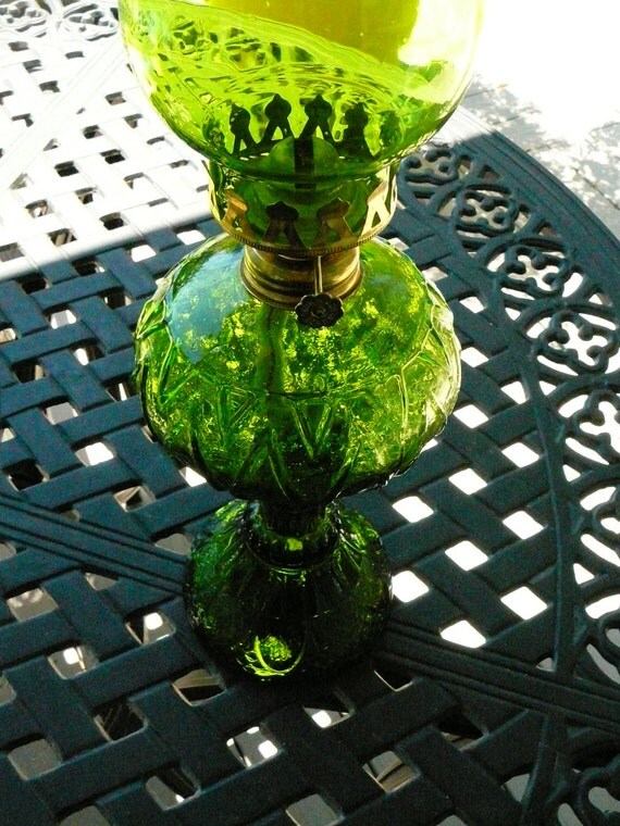 Vintage Green Hurricane Lamp/Bubble Glass Oil by Happiness2day