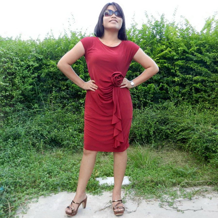 SUMMER SALE 40% Off Dress,Tunic,Single Rose-Deep Red - Flared Sleeve Unique Styling,